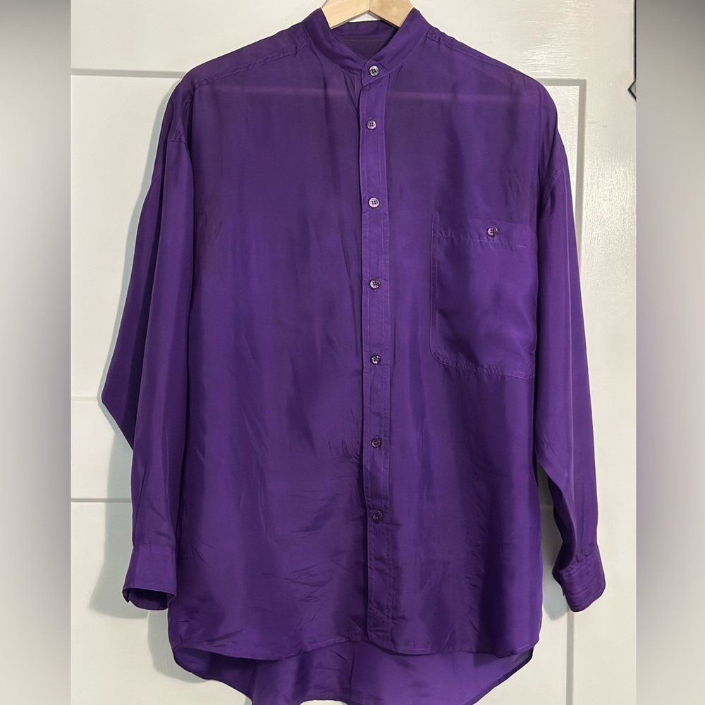 Vintage Protest 100% Silk Long Sleeve Button Front Purple Shirt- Size Small
